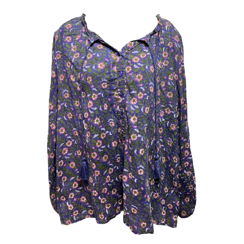 India Collection Top Long Sleeve By Emerson Fry In Floral Print, Size: S