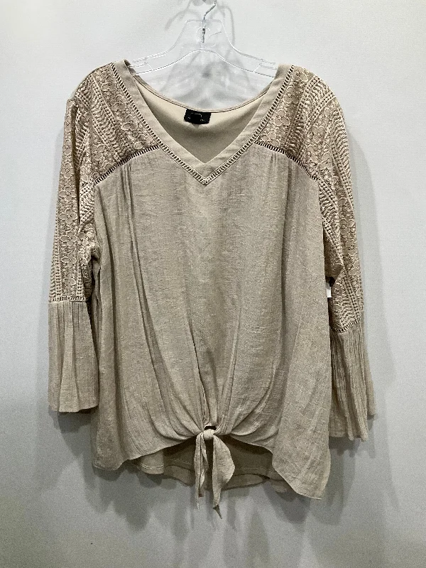 Top Long Sleeve By Jm Collections In Beige, Size: Xxl