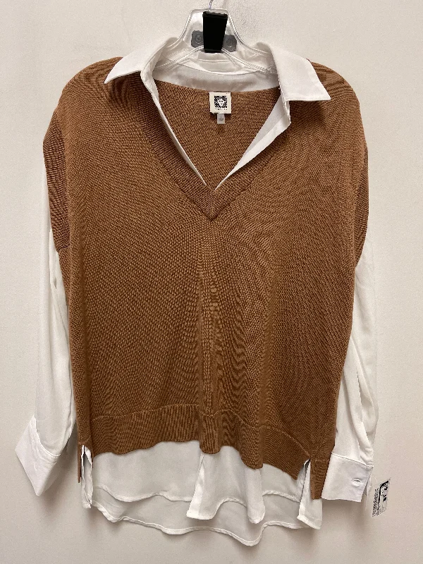 Tunic Long Sleeve By Anne Klein In Brown, Size: S