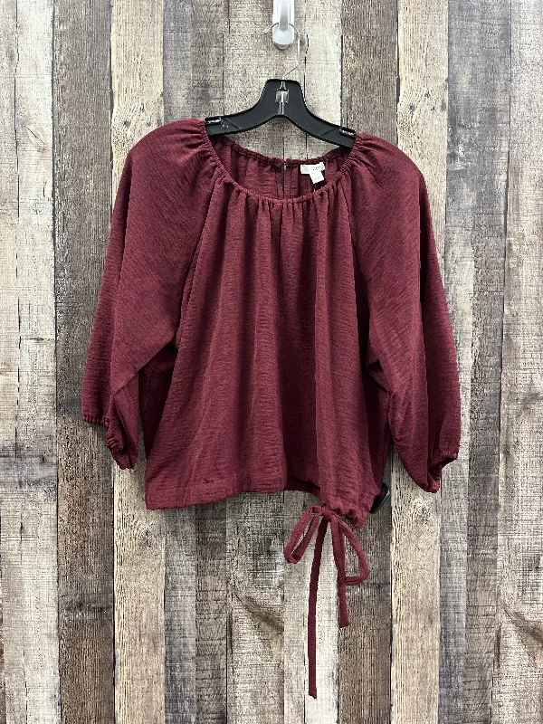 Top Long Sleeve By Nine West Apparel In Maroon, Size: L