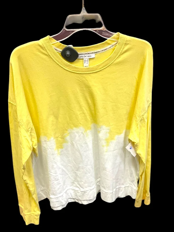 Top Long Sleeve By Peace Love World In Yellow, Size: L