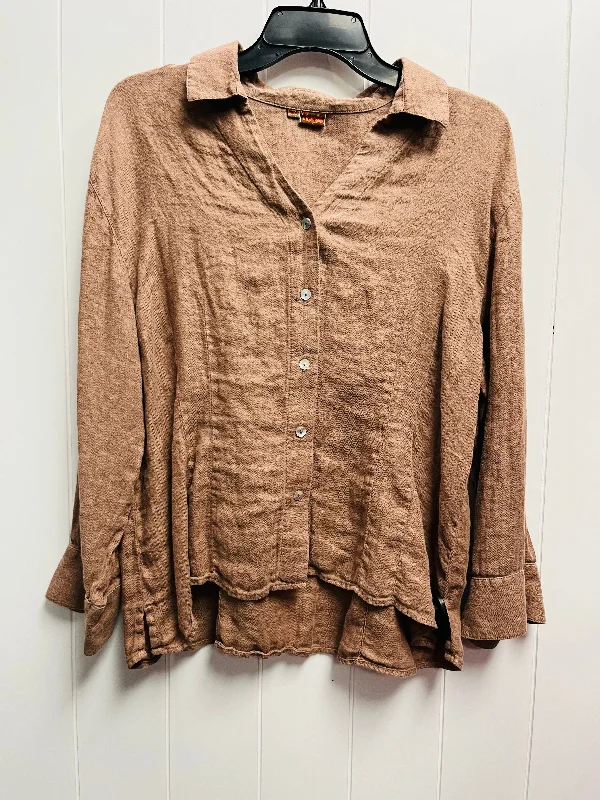 Top Long Sleeve By Tianello In Brown, Size: Xl