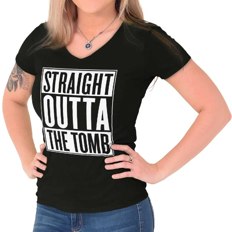 Straight Outta The Tomb Junior Fit V-Neck T-Shirt