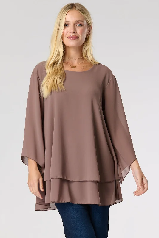 Saloos Layered Chiffon Top with Neckline Detail Ring