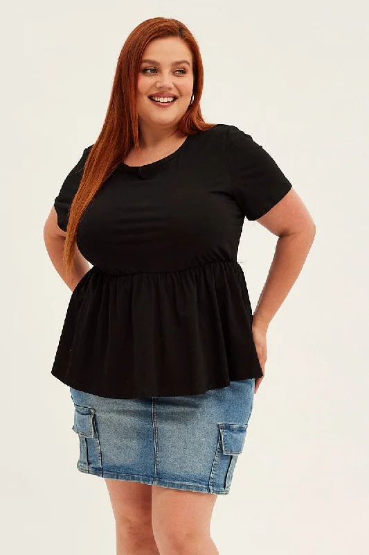 Black Peplum Top Short Sleeve