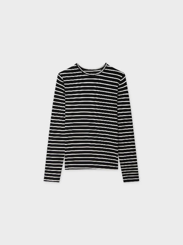 Butter Soft Striped Crew-Black/White