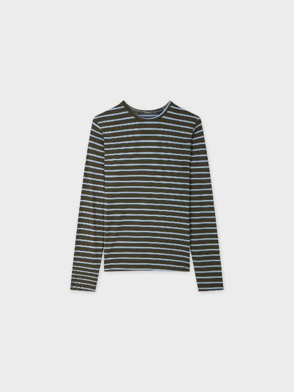 Butter Soft Striped Crew-Olive/Light Blue