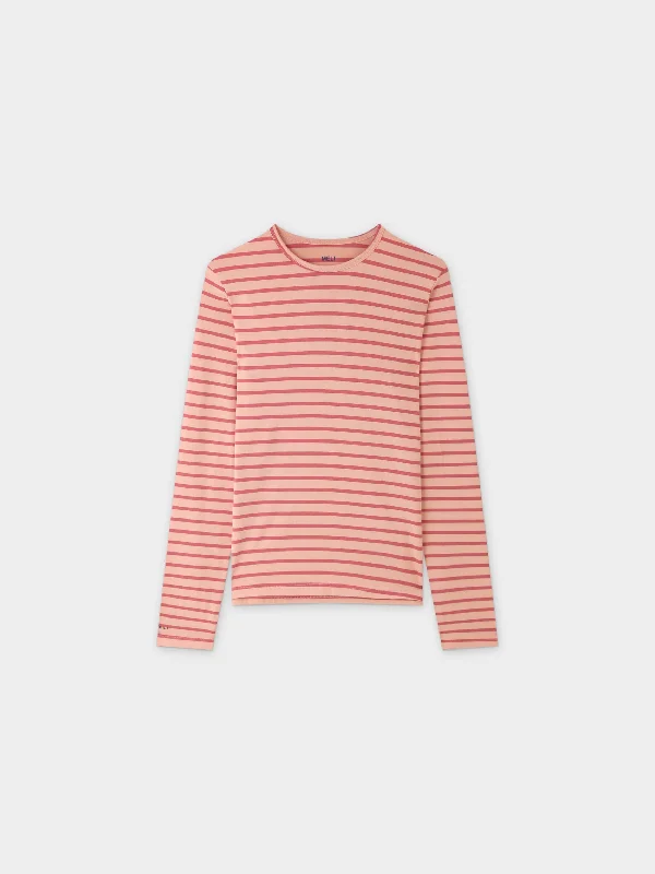 Butter Soft Striped Crew-Peach/Raspberry