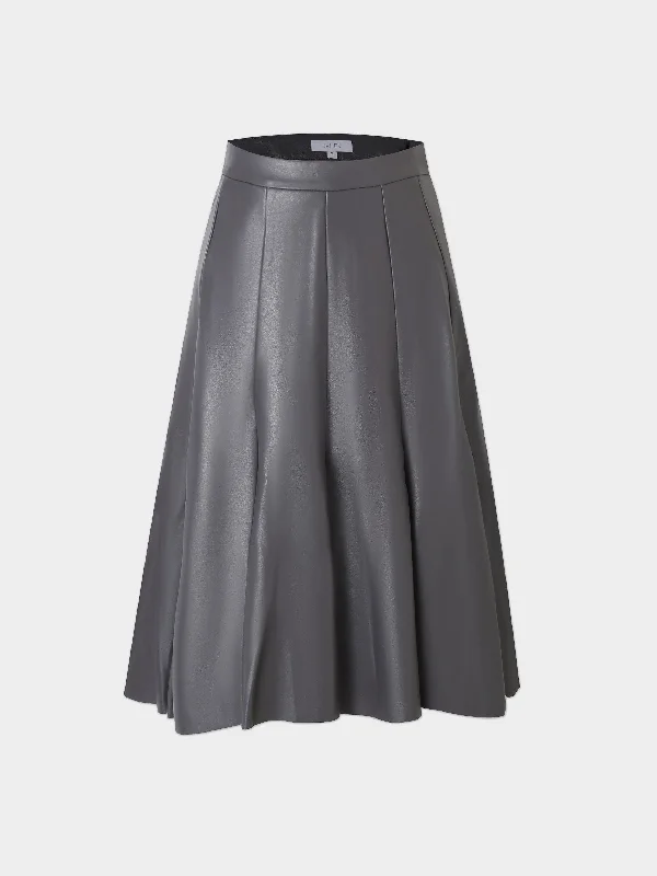 Flare Leather Skirt 25.5"-Grey