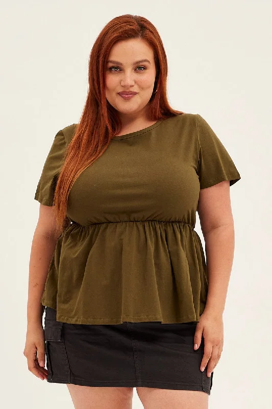 Green Peplum Top Short Sleeve