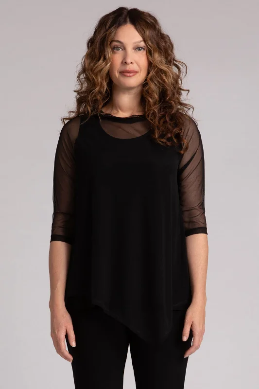 Mesh Raglan Handkerchief Top | Black