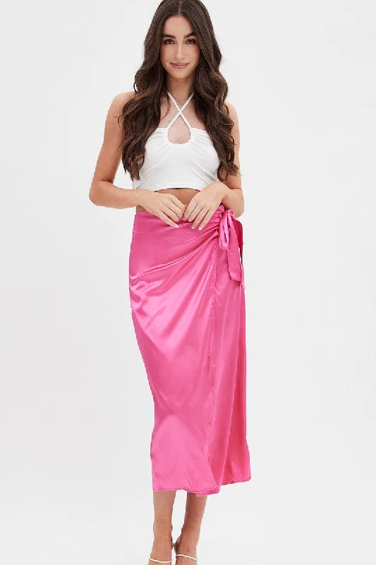 Pink Twist Midi Skirt