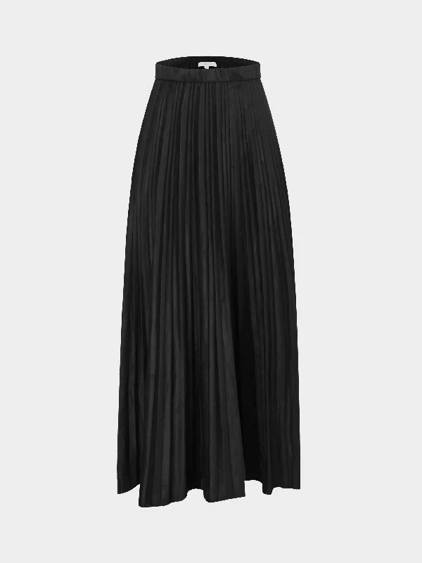 Pleated Suede Skirt 37"-Black