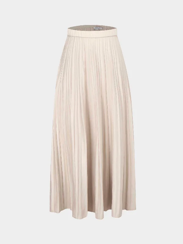 Pleated Suede Skirt 37"-Ivory