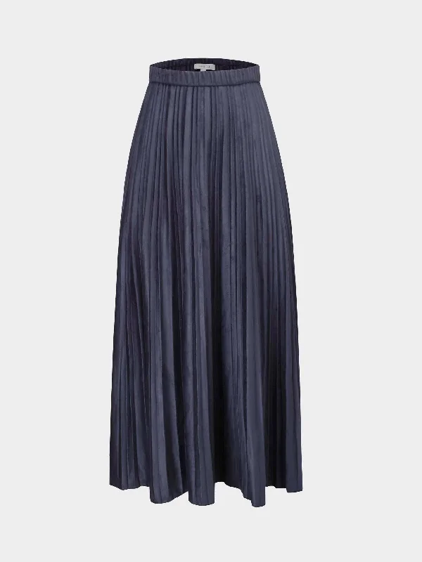 Pleated Suede Skirt 37"-Navy