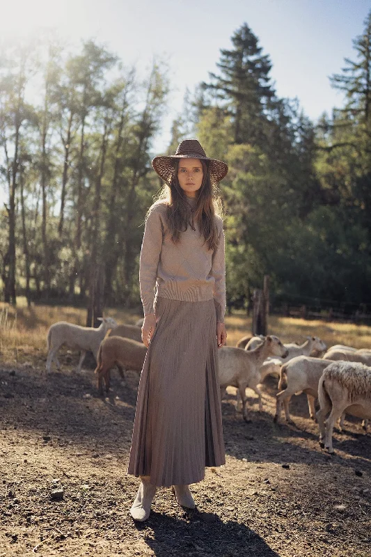 Pleated Suede Skirt 37"-Taupe