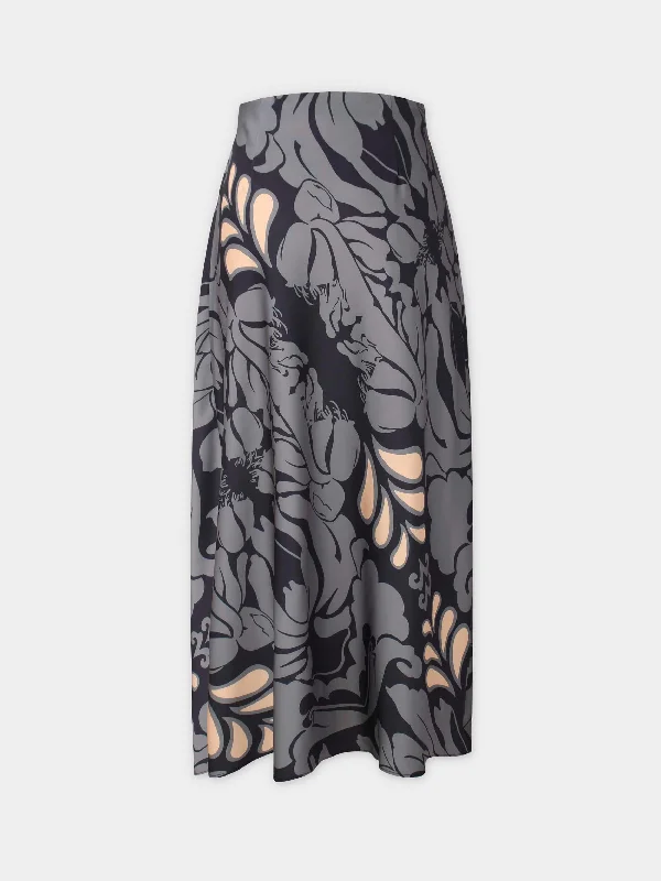 Printed Satin Slip Skirt-Taupe Floral