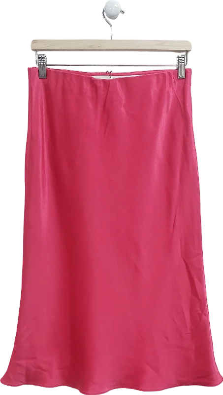 River Island Pink Satin Midi Skirt UK 10