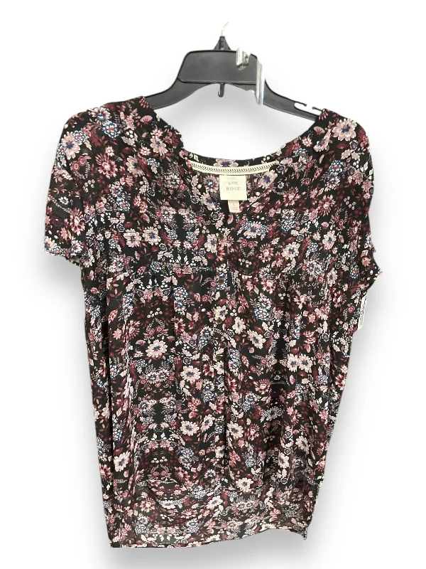 Top Short Sleeve By Knox Rose In Floral Print, Size: L