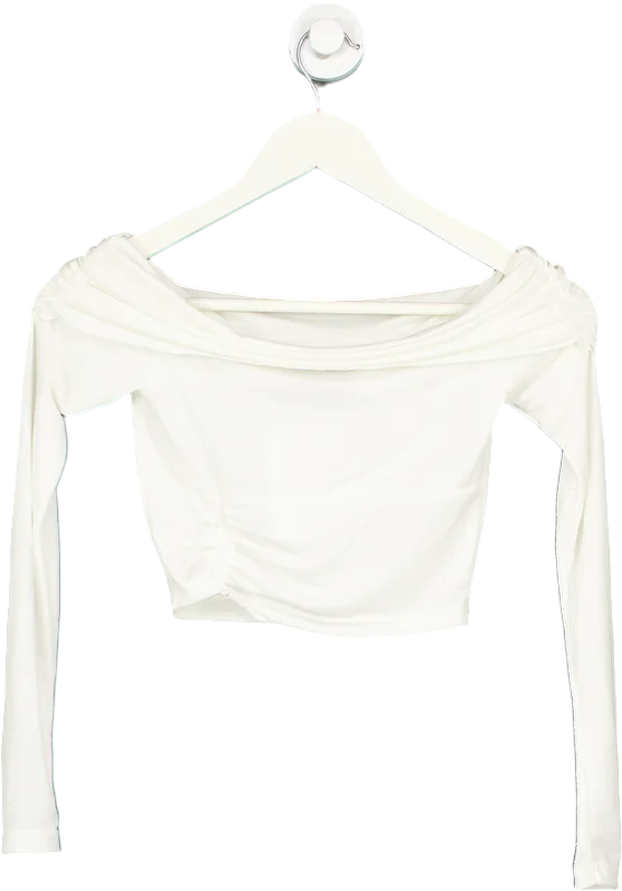 White Fox White Off-Shoulder Crop Top UK XS