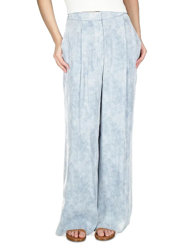 Petites Womens Satin Pleated Wide Leg Pants