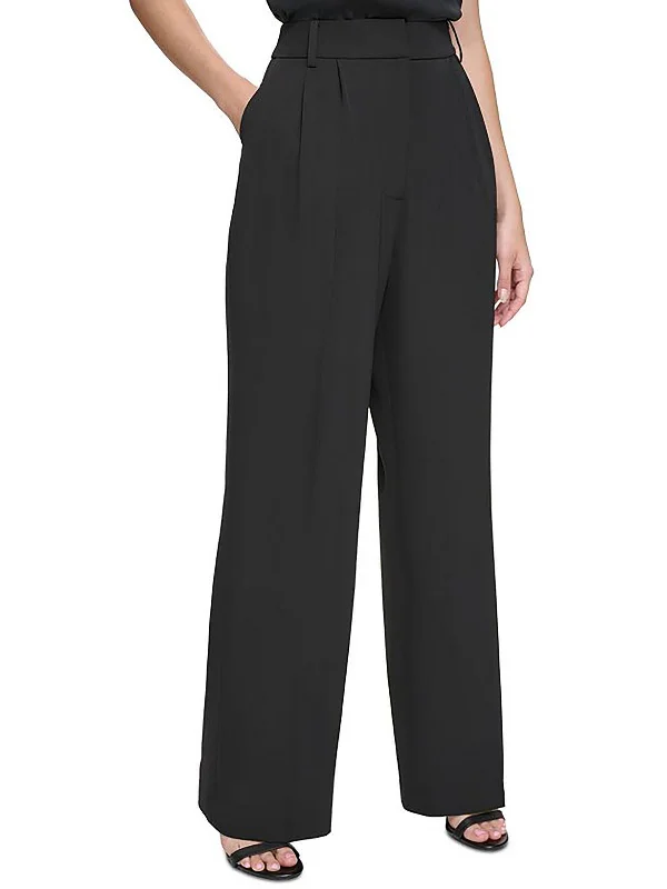 Womens Pleated High Rise Wide Leg Pants