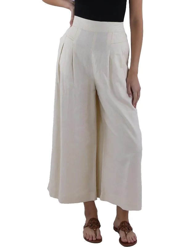 Womens Pleated High Rise Wide Leg Pants