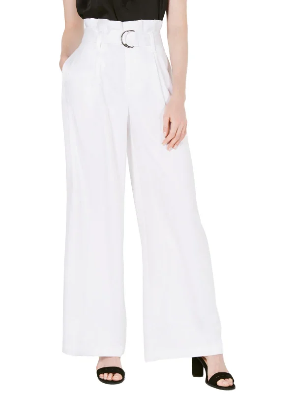 Womens Satin Pleated Wide Leg Pants