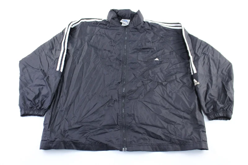 Adidas Embroidered Logo Black & White Striped Zip Up Jacket