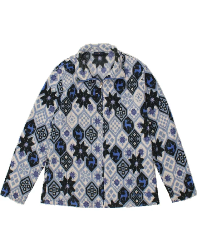 CONTE OF FLORENCE Womens Fleece Jacket UK 14 Medium Blue Fair Isle