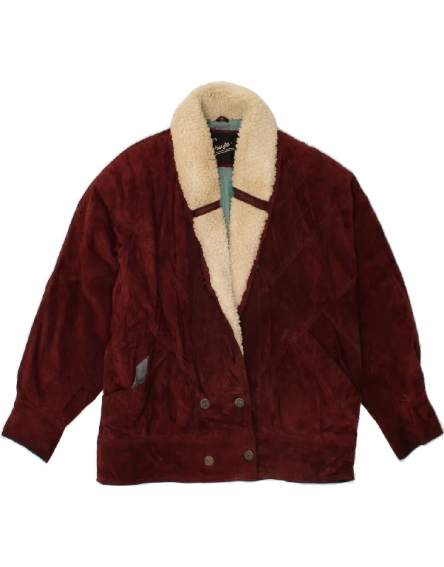 CRUSE Womens Oversized Suede Jacket EU 40 Medium Burgundy Leather