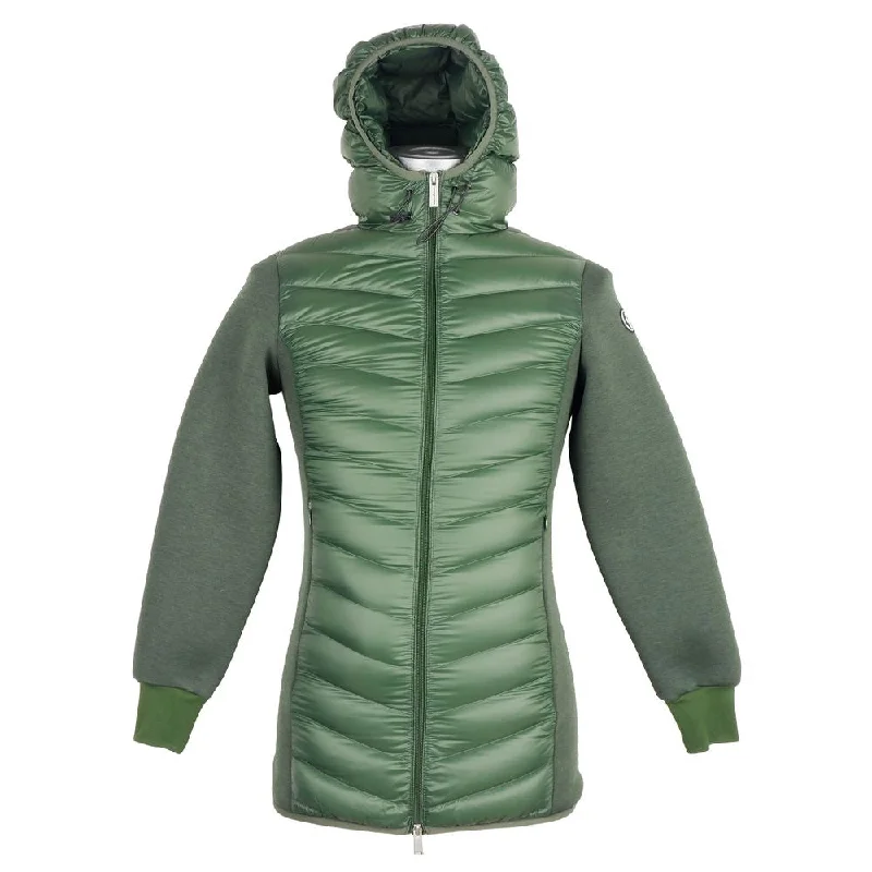 Elegant Hooded Long Down Jacket In Dark Green