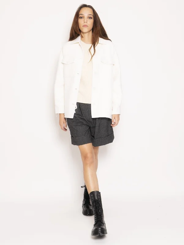 Overshirt in Lana con Frange - Bianco