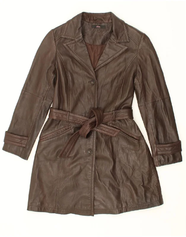 S.OLIVER Womens Leather Coat EU 40 Medium Brown Leather