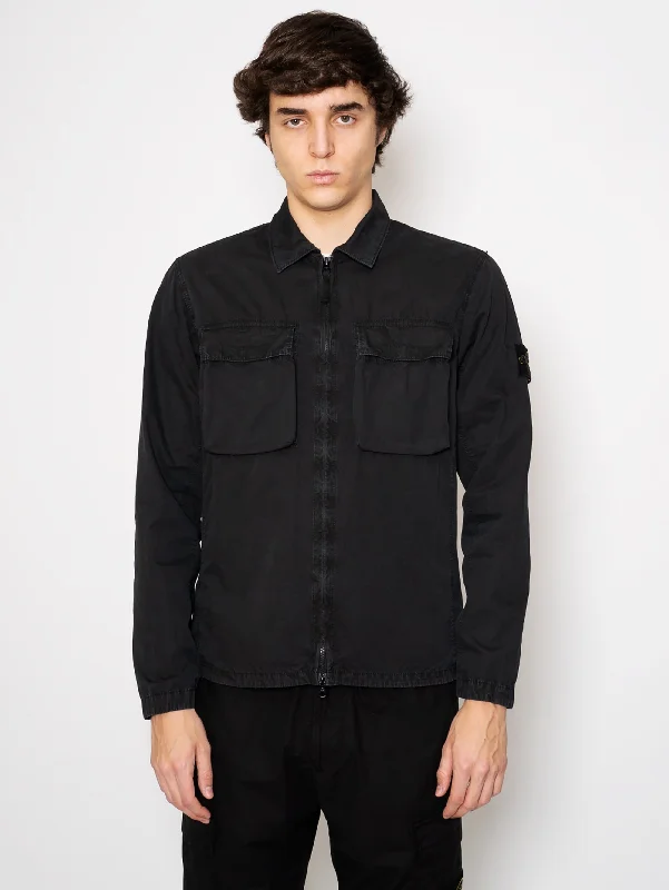 Overshirt in Tela di Cotone Nero