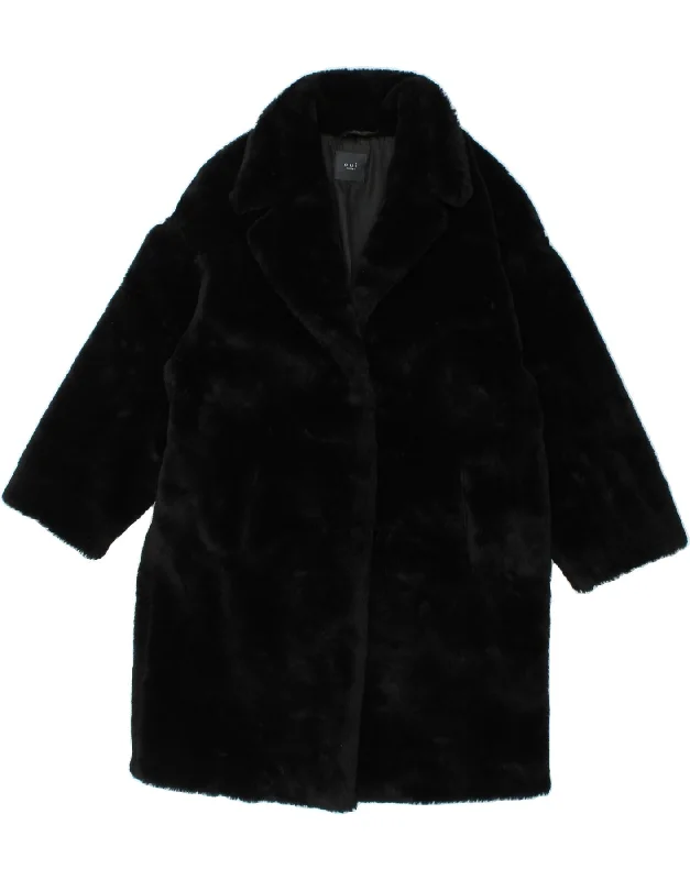 VINTAGE Womens Faux Fur Overcoat UK 10 Small  Black Acrylic