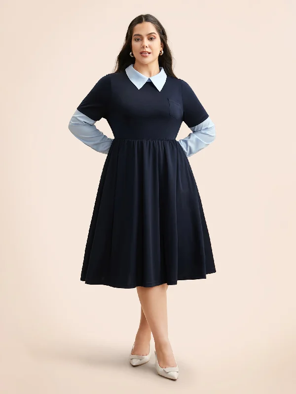 2-In-1 Shirt Collar Elastic Waist Dress