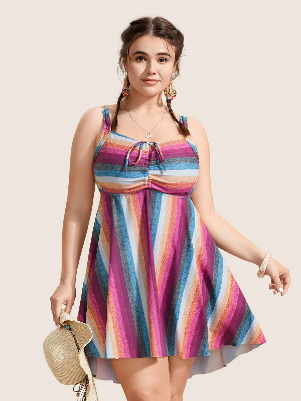 Contrast Striped Tie Knot Swim Dress