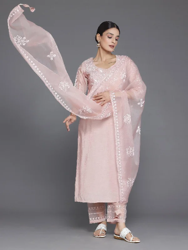 Peach Yoke Design Silk Blend Pakistani Suit