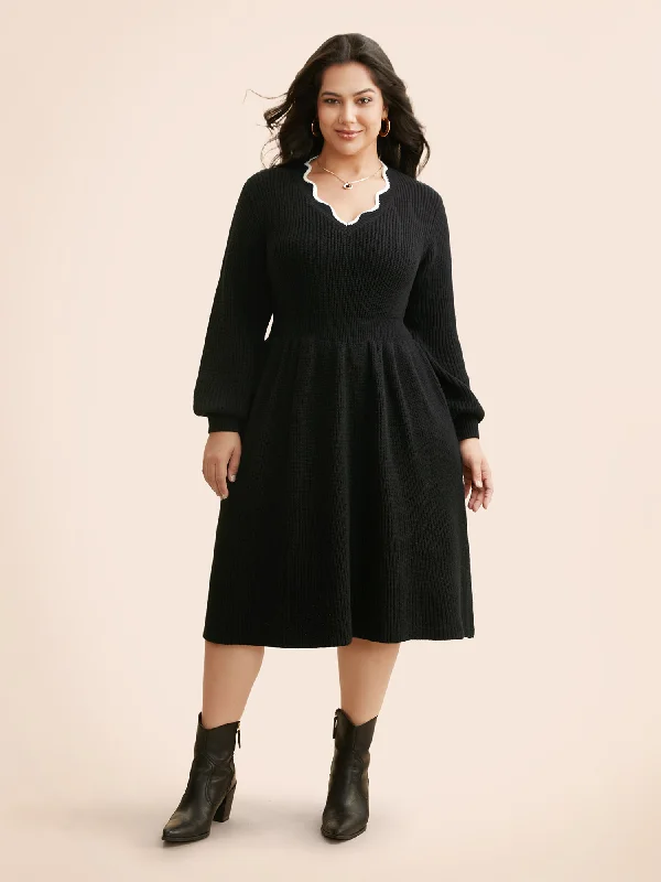 Supersoft Essentials Contrast Lace Collar Wool Sweater Dress