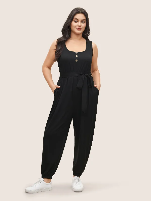 Supersoft Essentials Plain Button Detail Belted Jumpsuit