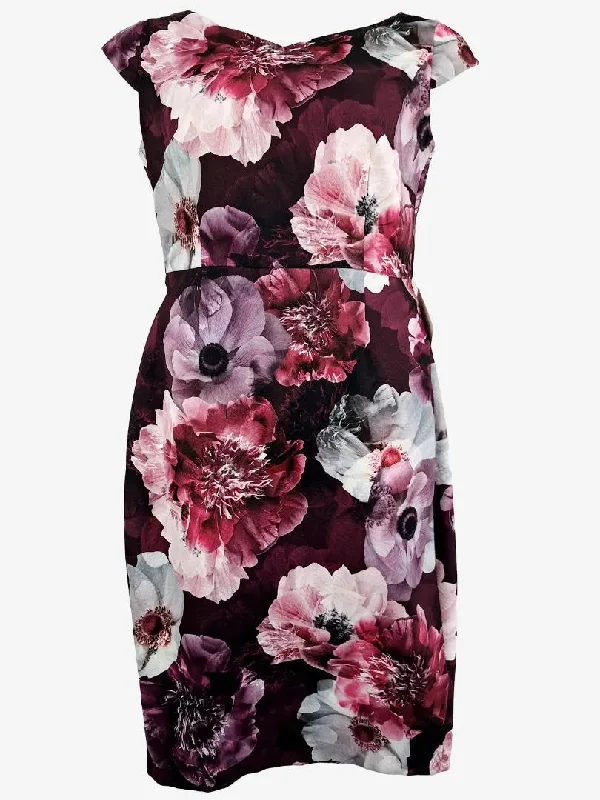 Anthea Crawford Berry Tailored Blooms Midi Dress Size 12