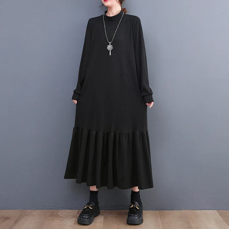 2024 Winter Loose Split Joint Long Sweatshirt Midi Dress