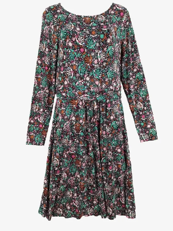 Boden Dark Floral Long Sleeve Midi Dress Size 12