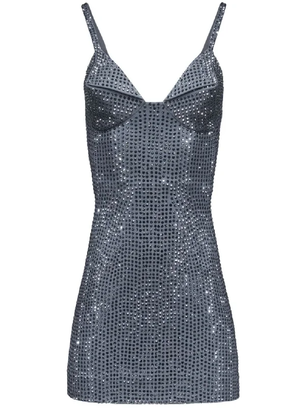 Charcoal Crystal Embellished Mini Dress