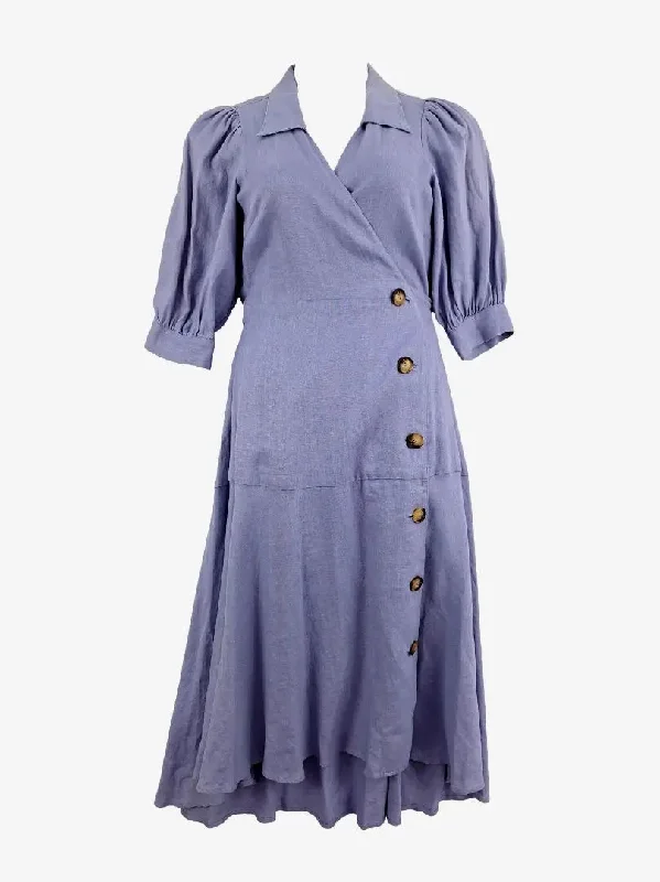 Country Road Mauve Puffy Sleeve Linen Wrap Midi Dress Size 10