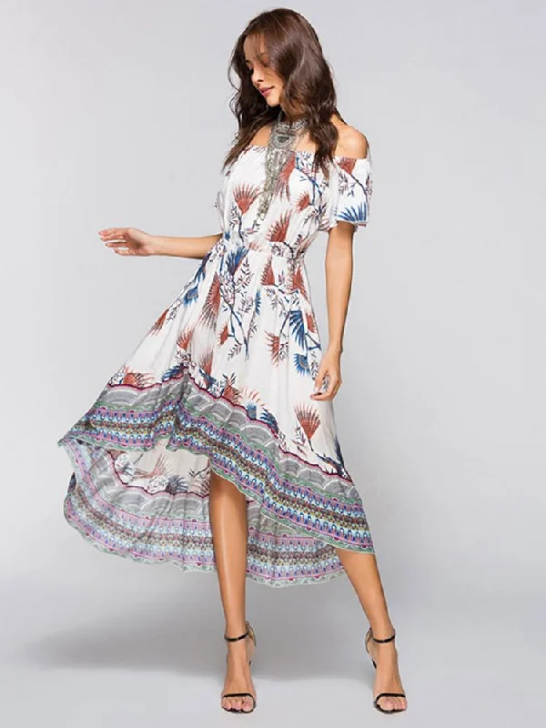 Feels Right Leafy Print Off Shoulder Midi Dress