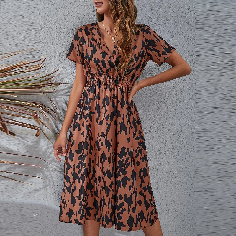 Floral Printed V-neck Midi Dress