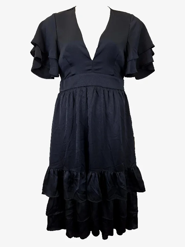 The Fated Midnight Feminine Ruffle Midi Dress Size 14