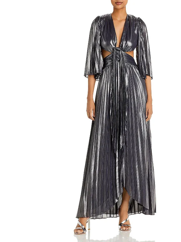 Angel Womens Metallic Pleated Evening Dress